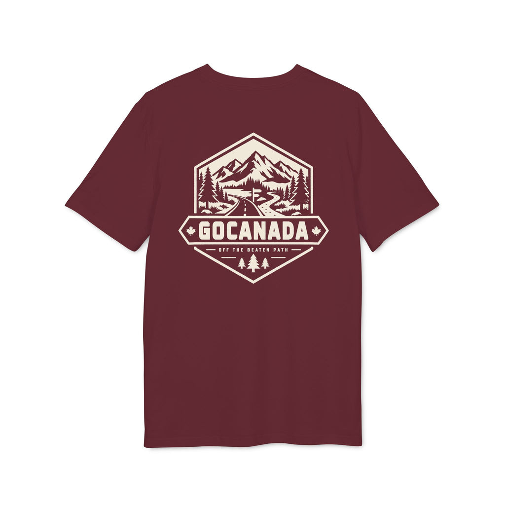GoCanada Mountain Badge T-shirt | Outdoor Adventure Tee, Forest Emblem (Dark Colors)