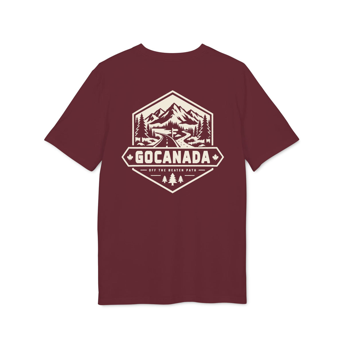 GoCanada Mountain Badge T-shirt | Outdoor Adventure Tee, Forest Emblem (Dark Colors)
