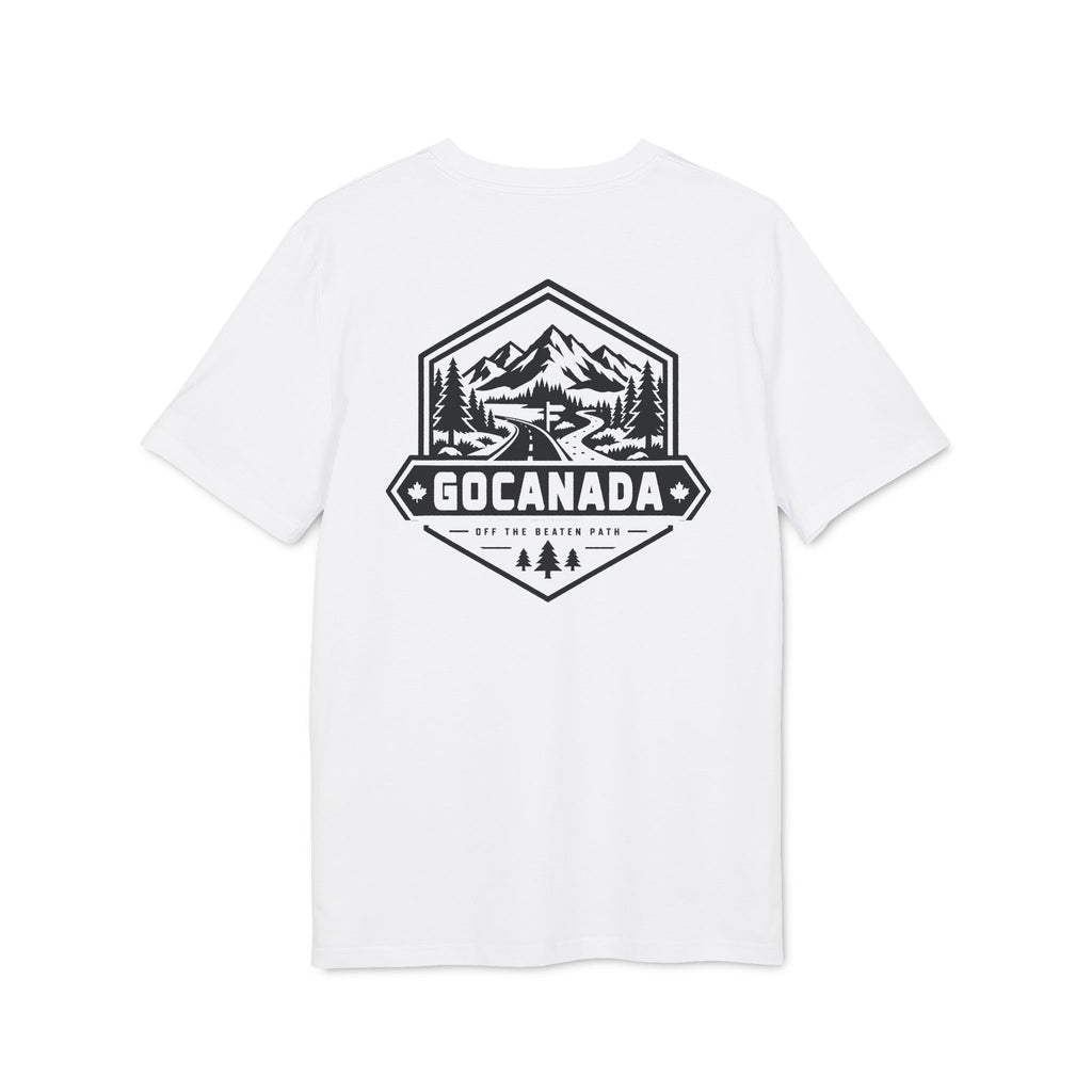 GoCanada Mountain Badge T-shirt | Outdoor Adventure Tee, Forest Emblem (Light Colors)