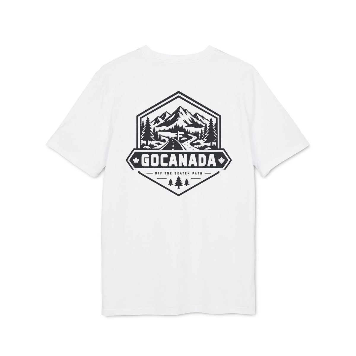 GoCanada Mountain Badge T-shirt | Outdoor Adventure Tee, Forest Emblem (Light Colors)