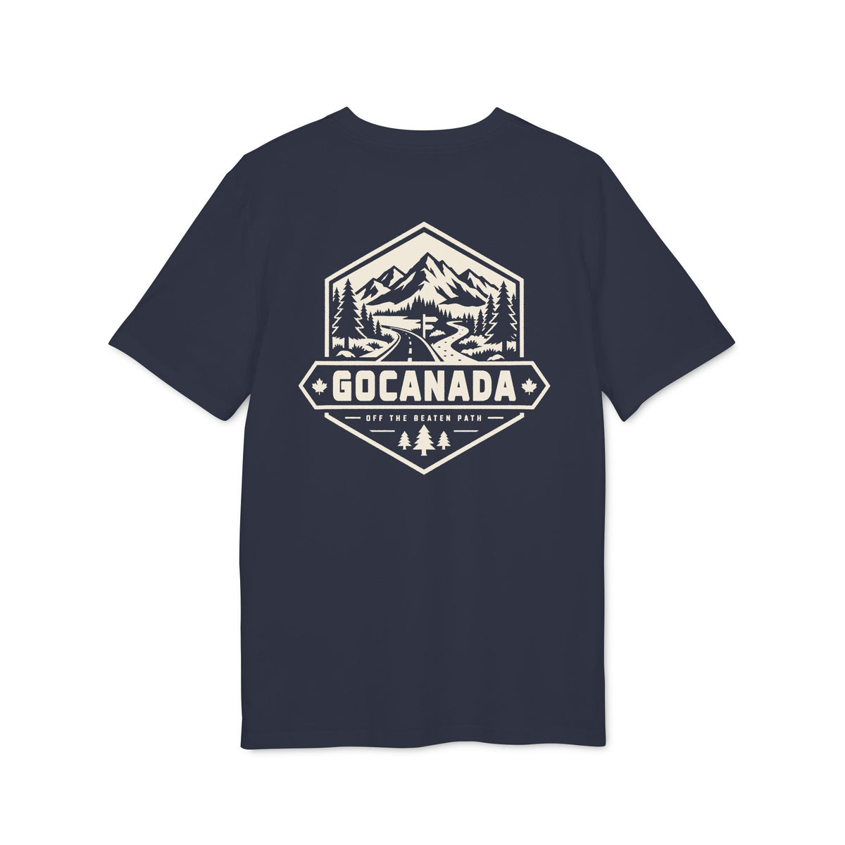 GoCanada Mountain Badge T-shirt | Outdoor Adventure Tee, Forest Emblem (Dark Colors)