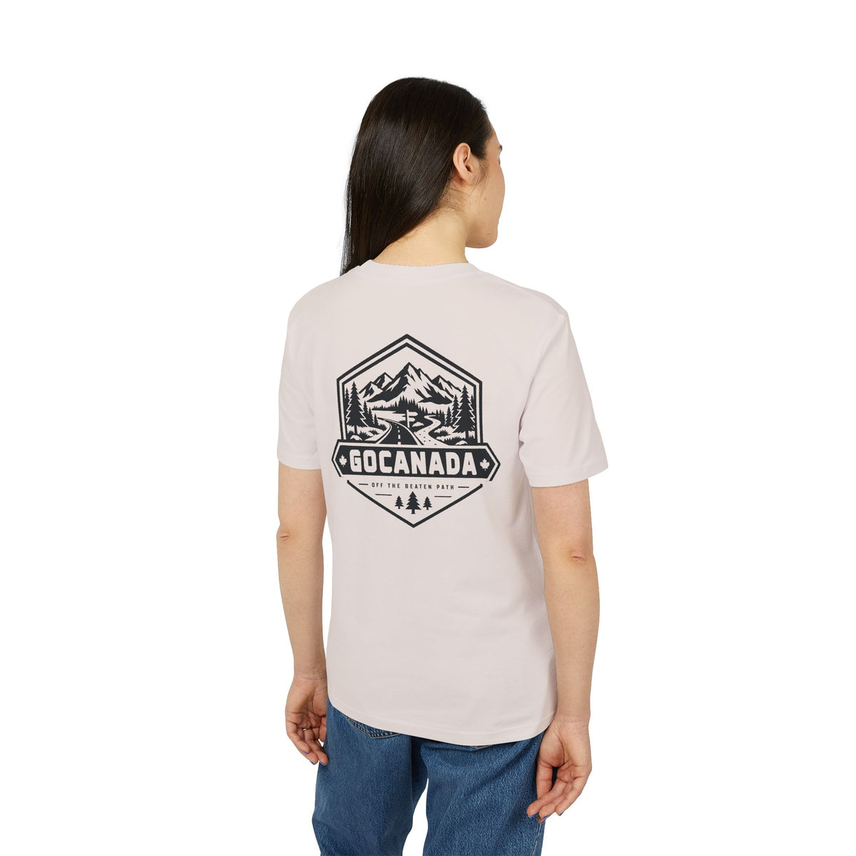 GoCanada Mountain Badge T-shirt | Outdoor Adventure Tee, Forest Emblem (Light Colors)