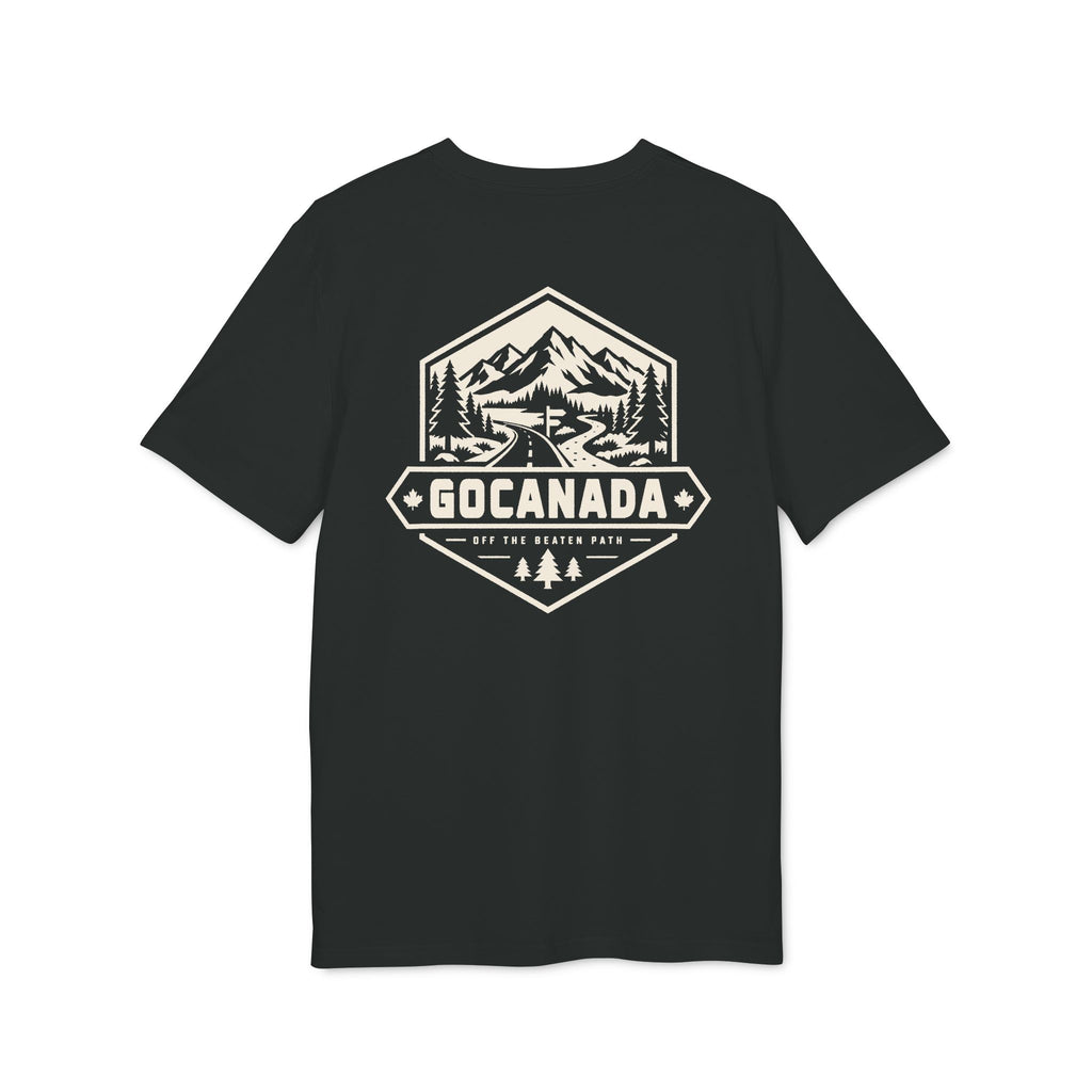 GoCanada Mountain Badge T-shirt | Outdoor Adventure Tee, Forest Emblem (Dark Colors)