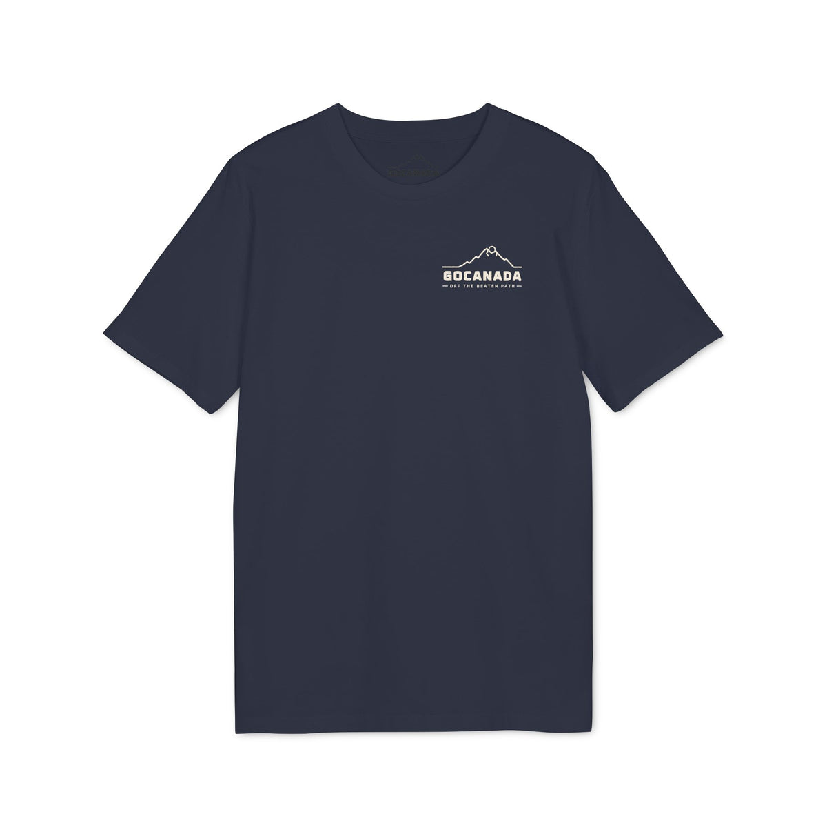 GoCanada Mountain Badge T-shirt | Outdoor Adventure Tee, Forest Emblem (Dark Colors)