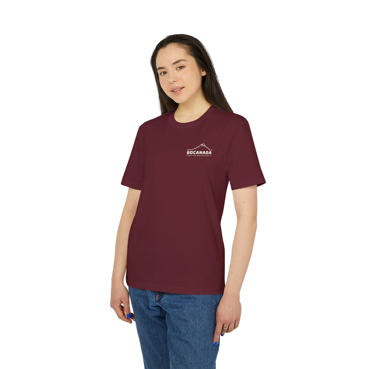 GoCanada Mountain Badge T-shirt | Outdoor Adventure Tee, Forest Emblem (Dark Colors)