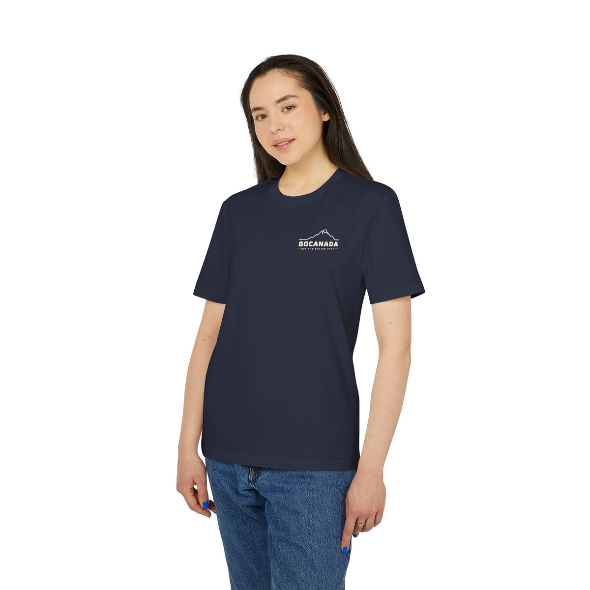 GoCanada Mountain Badge T-shirt | Outdoor Adventure Tee, Forest Emblem (Dark Colors)