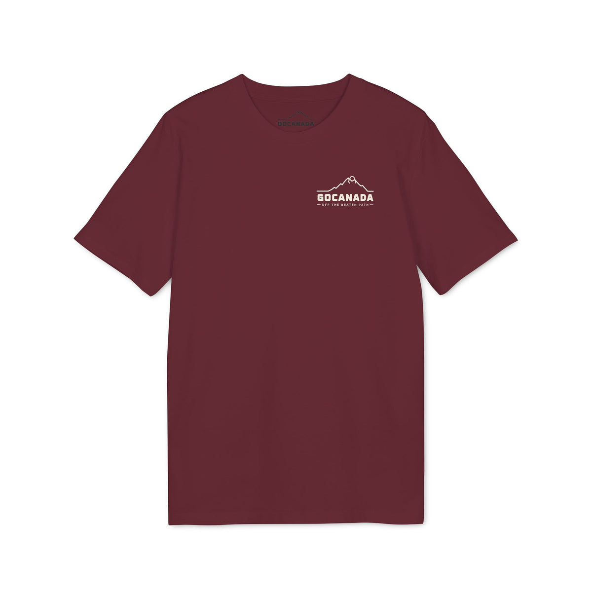 GoCanada Mountain Badge T-shirt | Outdoor Adventure Tee, Forest Emblem (Dark Colors)