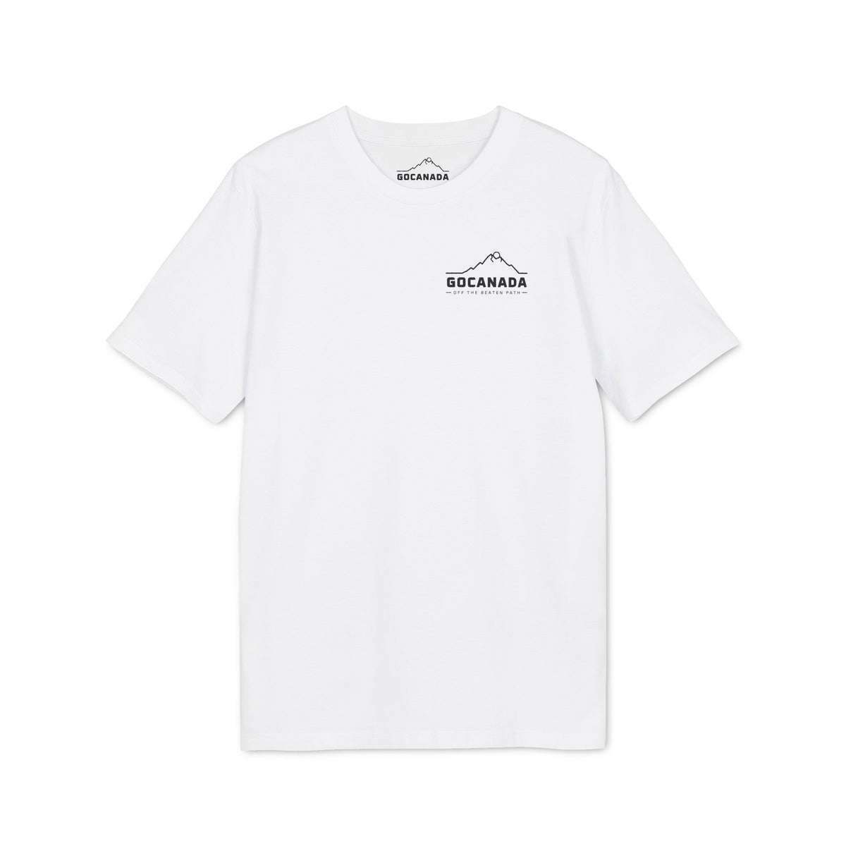 GoCanada Mountain Badge T-shirt | Outdoor Adventure Tee, Forest Emblem (Light Colors)