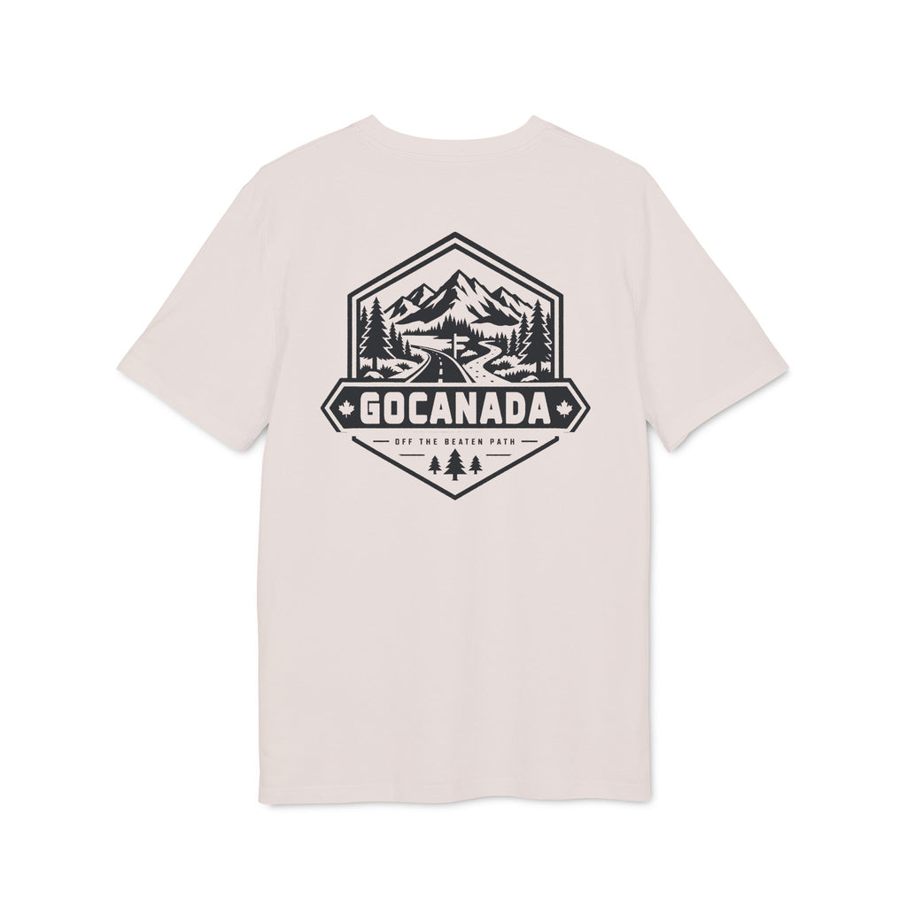 GoCanada Mountain Badge T-shirt | Outdoor Adventure Tee, Forest Emblem (Light Colors)