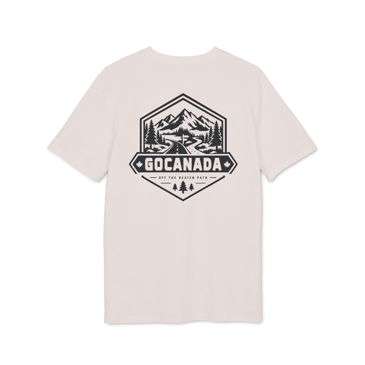 GoCanada Mountain Badge T-shirt | Outdoor Adventure Tee, Forest Emblem (Light Colors)